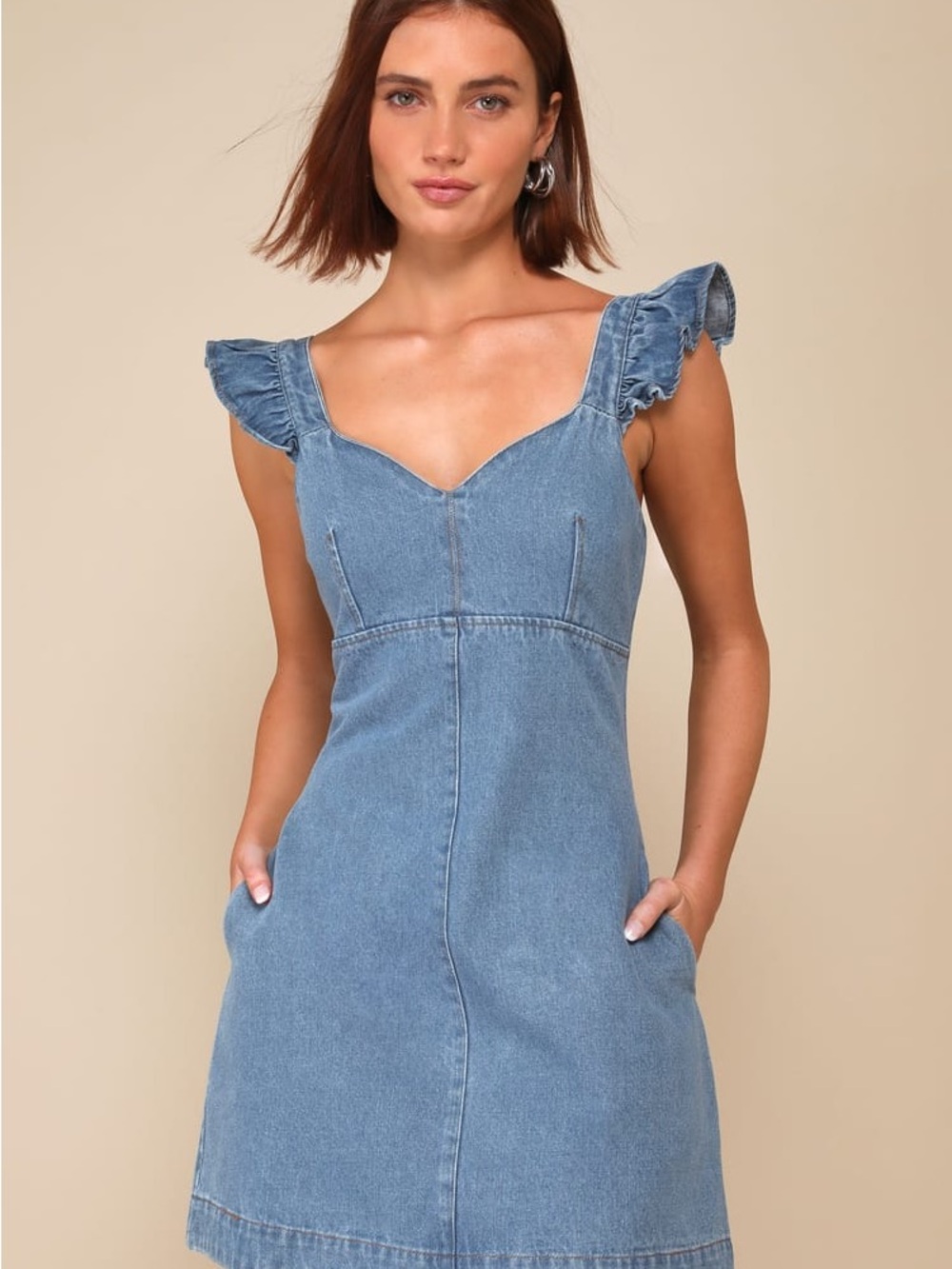 Lulu's Light Blue Denim Ruffle-Strap Jean Dress